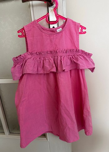 Kız Çocuk Pembe Keten Fırfırlı Elbise