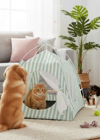 Pastel Pembe Kedi ve Köpek Evi - Görsel 2