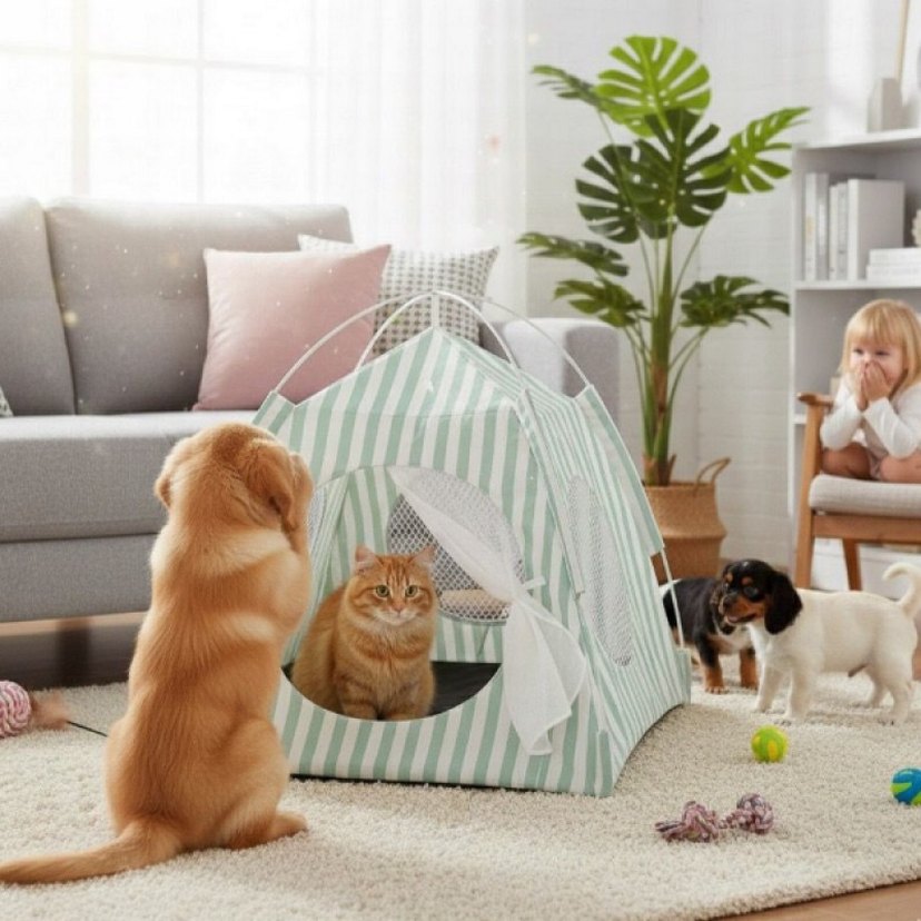 Pastel Pembe Kedi ve Köpek Evi - Görsel 2