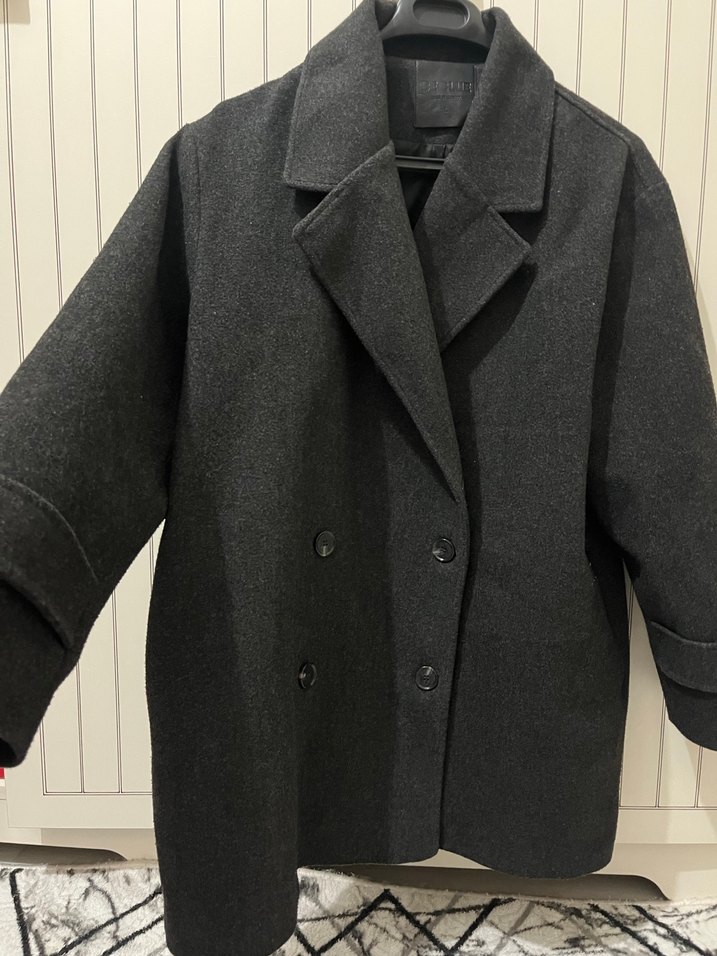 Antrasit Çift Düğmeli Kaban - Görsel 3