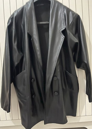 Düğmeli Siyah Deri Kadın Ceket - Görsel 5