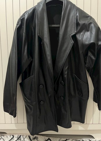 Düğmeli Siyah Deri Kadın Ceket - Görsel 4