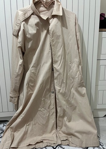 Bej Uzun Keten Kadın Trençkot - Görsel 5