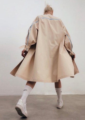 Bej Uzun Keten Kadın Trençkot - Görsel 7