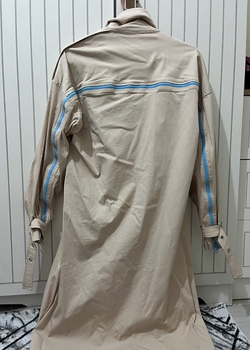 Bej Uzun Keten Kadın Trençkot - Görsel 4