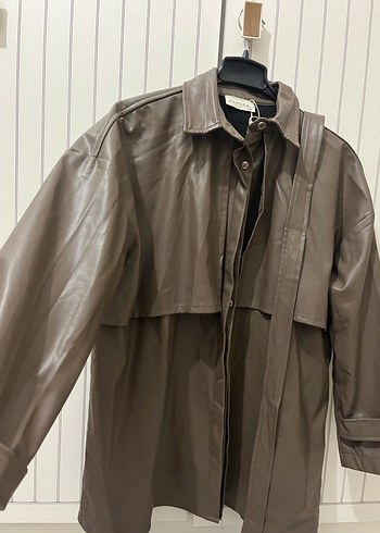 Kemerli Yeşil Deri Kadın Gömlek - Görsel 4