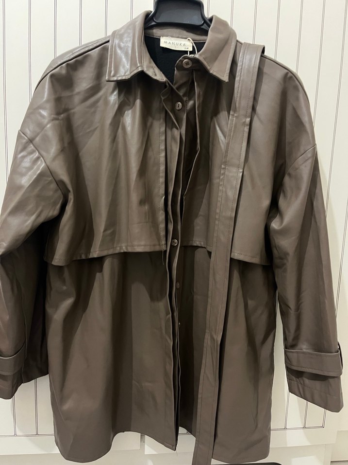 Kemerli Yeşil Deri Kadın Gömlek - Görsel 2