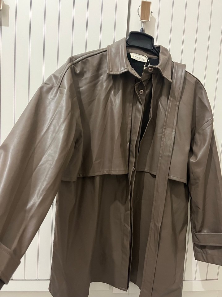 Kemerli Yeşil Deri Kadın Gömlek - Görsel 4