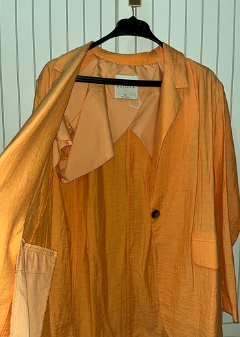 Turuncu Kadın Keten Ceket - Görsel 6