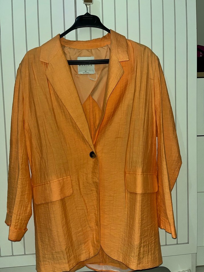 Turuncu Kadın Keten Ceket - Görsel 2