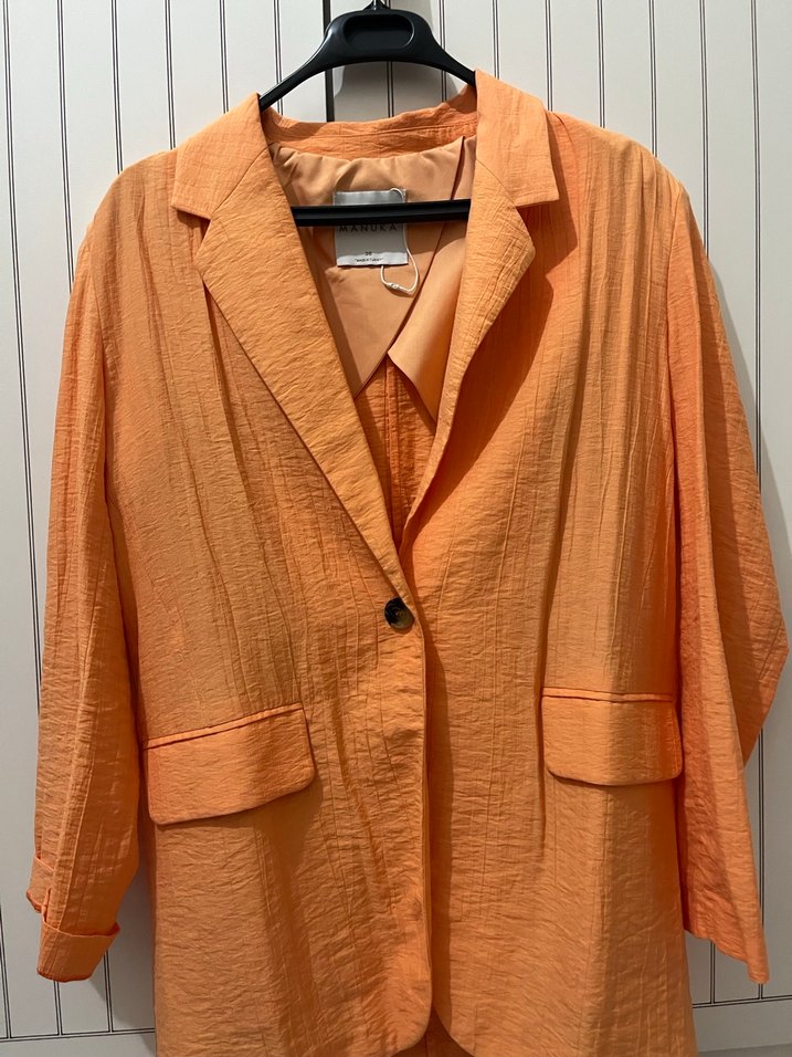 Turuncu Kadın Keten Ceket - Görsel 3