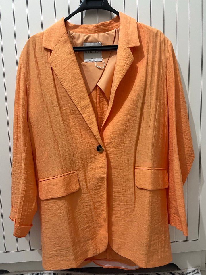 Turuncu Kadın Keten Ceket - Görsel 4