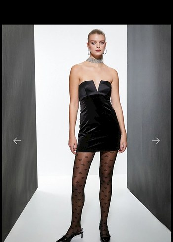 Siyah Straplez Kadife Mini Elbise - Görsel 4