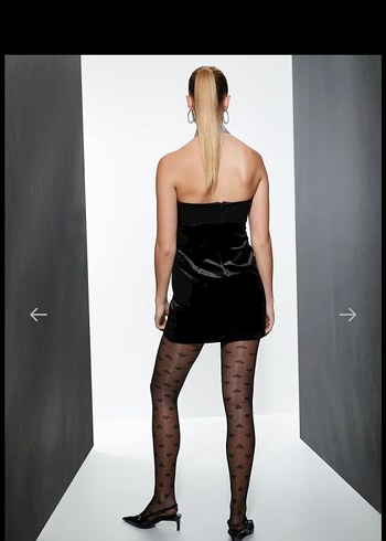 Siyah Straplez Kadife Mini Elbise - Görsel 3