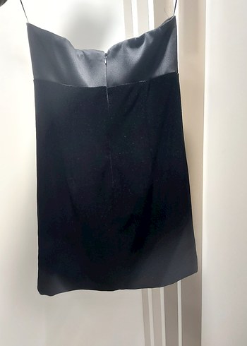 Siyah Straplez Kadife Mini Elbise - Görsel 9