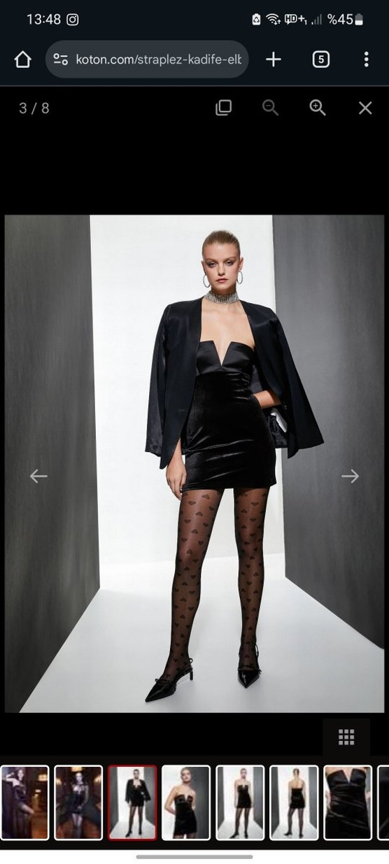 Siyah Straplez Kadife Mini Elbise - Görsel 5