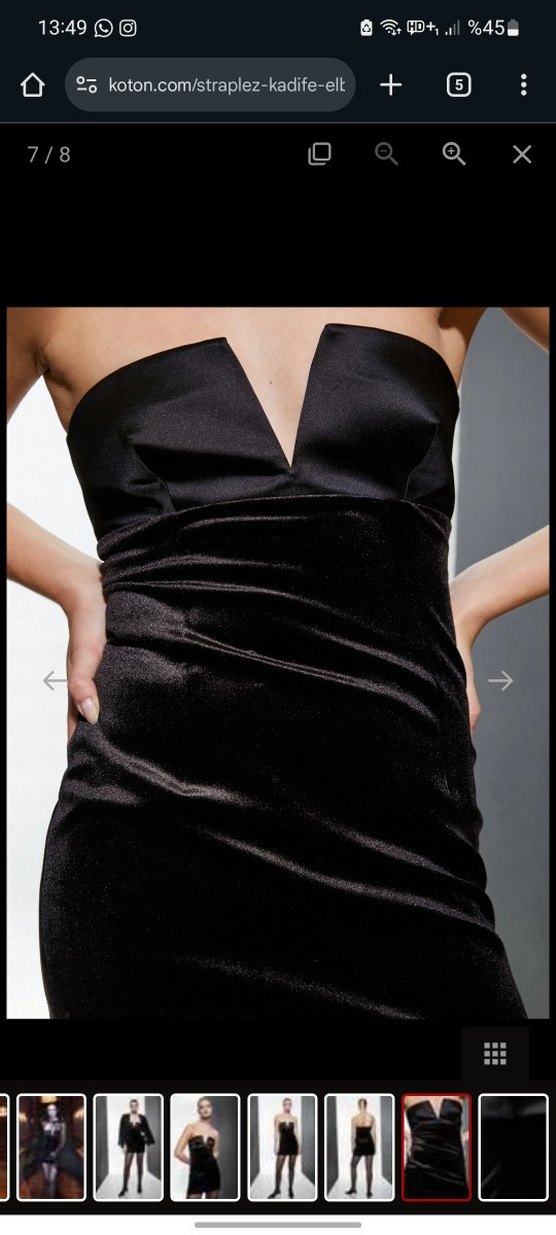 Siyah Straplez Kadife Mini Elbise - Görsel 2