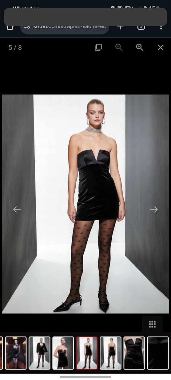 Siyah Straplez Kadife Mini Elbise - Görsel 4