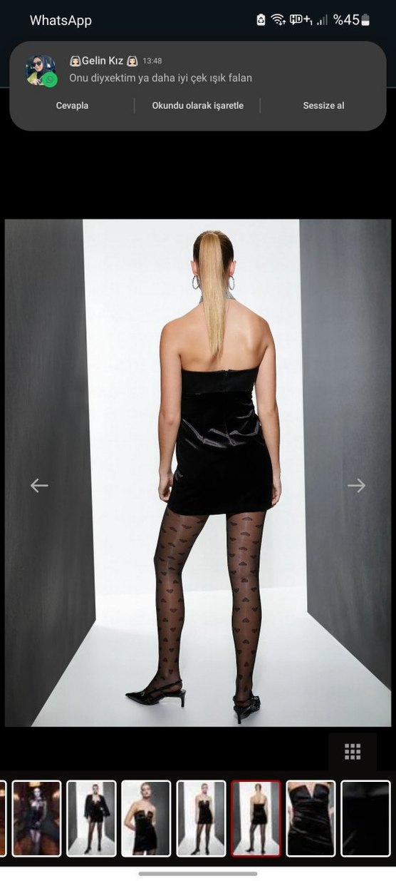 Siyah Straplez Kadife Mini Elbise - Görsel 3