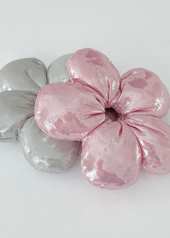 Pembe ve Gri Saten Elastik Toka Seti - Görsel 4