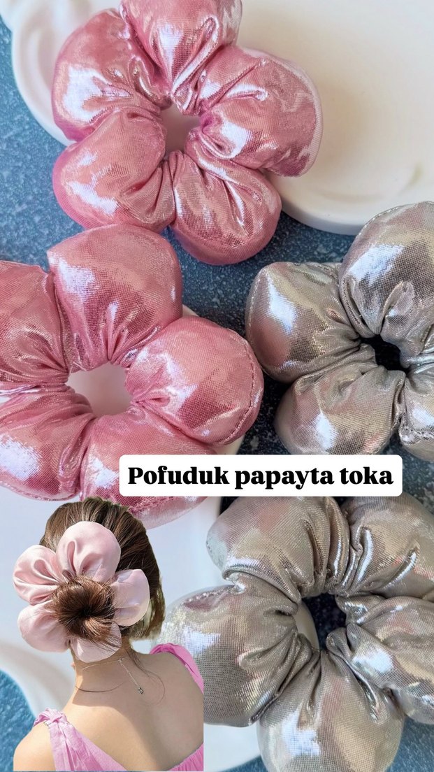 Pembe ve Gri Saten Elastik Toka Seti - Görsel 3
