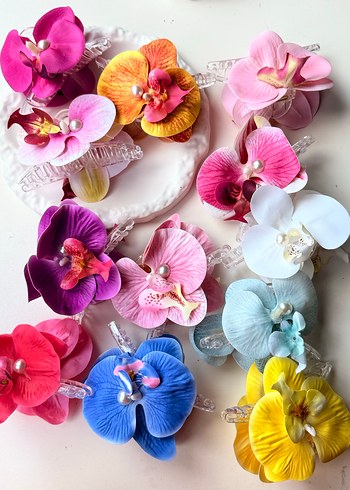 Renkli İpek Çiçekli Elastik Saç Tokası - Görsel 8