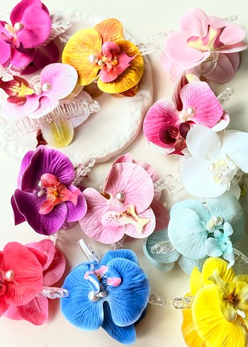 Renkli İpek Çiçekli Elastik Saç Tokası - Görsel 7