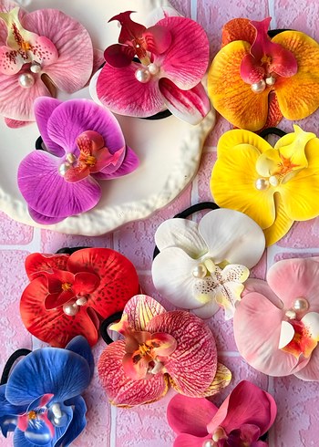 Renkli İpek Çiçekli Elastik Saç Tokası - Görsel 5