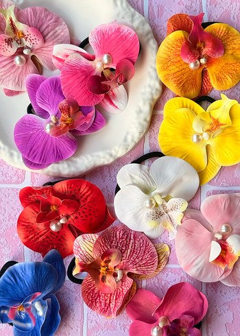 Renkli İpek Çiçekli Elastik Saç Tokası - Görsel 6