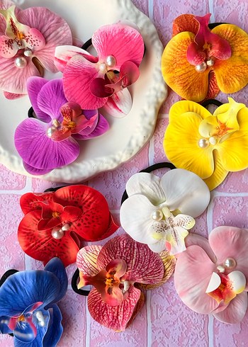 Renkli İpek Çiçekli Elastik Saç Tokası - Görsel 3