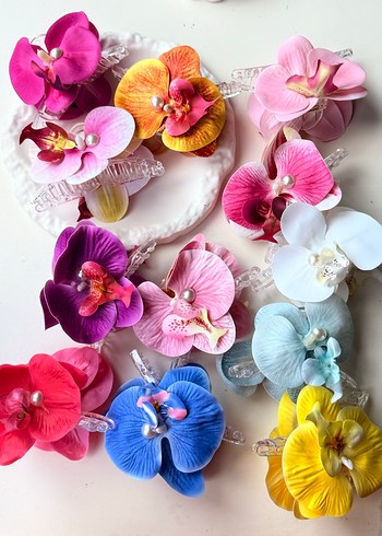 Renkli İpek Çiçekli Elastik Saç Tokası - Görsel 9