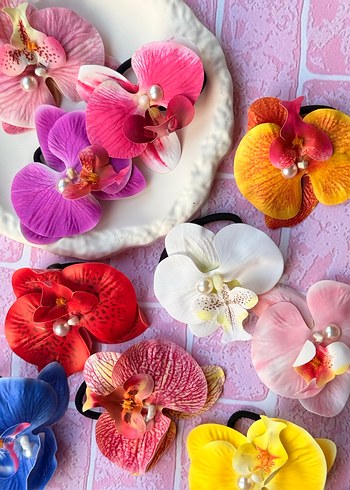 Renkli İpek Çiçekli Elastik Saç Tokası - Görsel 4