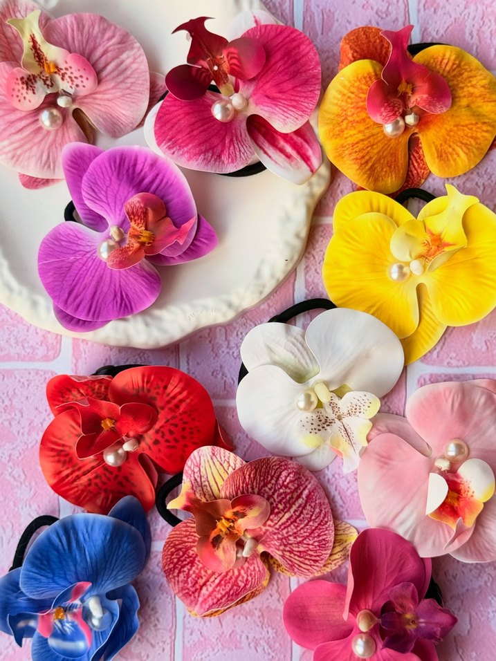 Renkli İpek Çiçekli Elastik Saç Tokası - Görsel 2