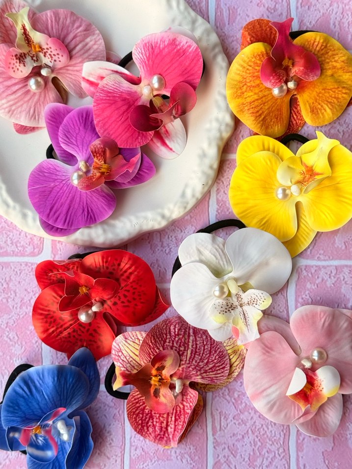 Renkli İpek Çiçekli Elastik Saç Tokası - Görsel 3