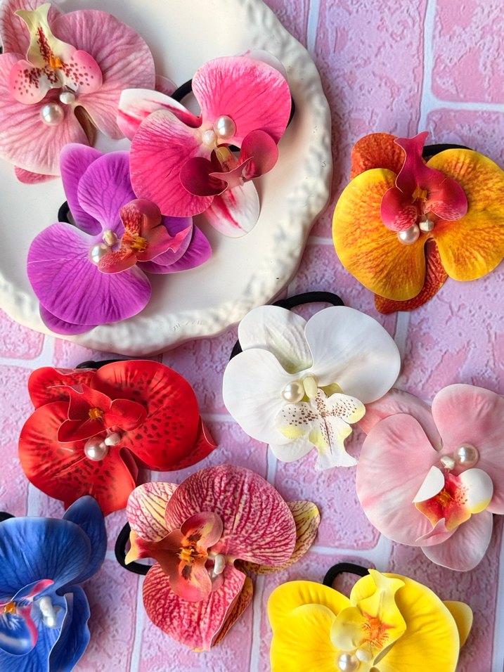 Renkli İpek Çiçekli Elastik Saç Tokası - Görsel 4