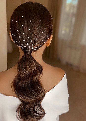 Boncuklu Bej Bohem Saç Aksesuarı - Görsel 3