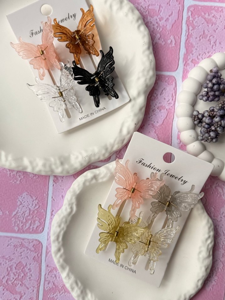 Renkli Dantel Detaylı Kelebek Toka Seti 4lü - Görsel 2