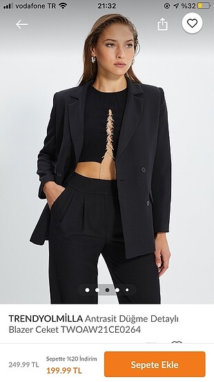 antrasit düğme detaylı blazer ceket