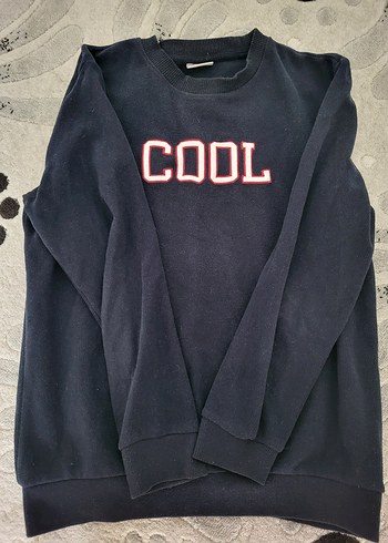 Defacto Cool Yazili Lacivert Bisiklet Yaka Sweatshirt