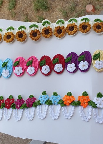 Diğer Renkli Boncuklu Çiçek Desenli Çocuk Toka Seti
