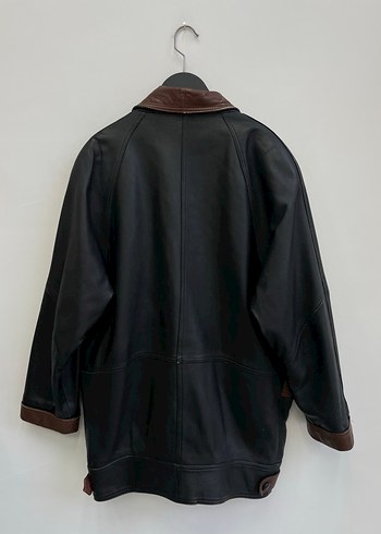 Vintage Italy Oversize Uzun Deri Ceket - Görsel 3