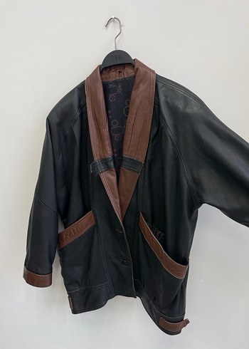 Vintage Italy Oversize Uzun Deri Ceket - Görsel 2