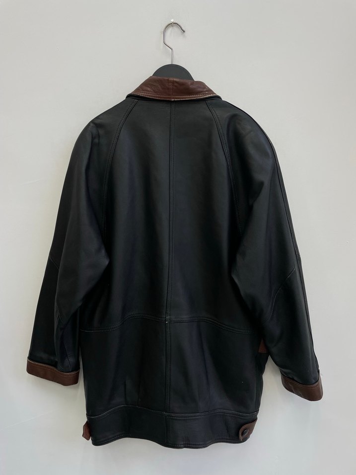 Vintage Italy Oversize Uzun Deri Ceket - Görsel 3