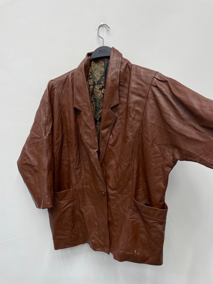 Kadın Kahverengi Hakiki Deri İtalya Mont - Görsel 2