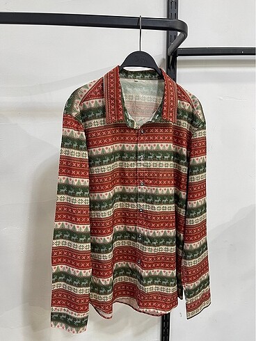 Vintage Oversize Desenli Yazlık Gömlek Noel Yılbaşı Desenli