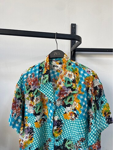 m Beden çeşitli Renk Vintage Oversize Desenli Yazlık Gömlek
