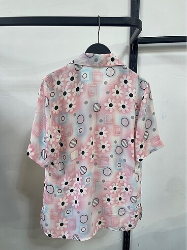m Beden Vintage Oversize Desenli Yazlık Gömlek