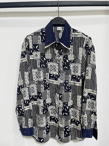 Vintage Oversize Desenli Yazlık Gömlek