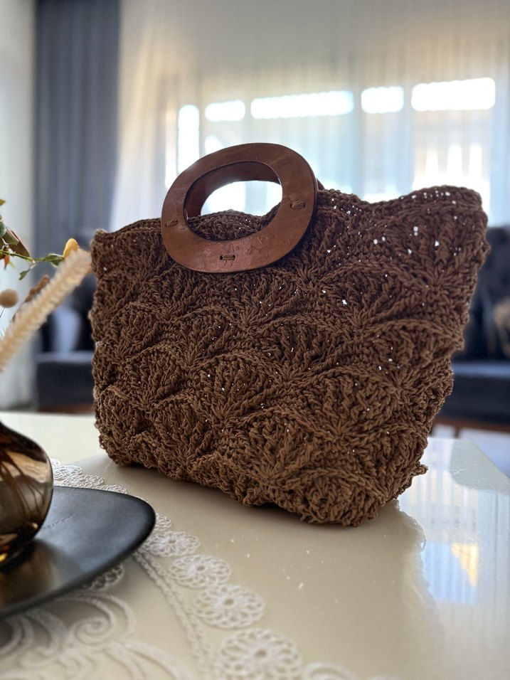 Örgü Bohem Kadın Çanta Kahverengi - Görsel 3