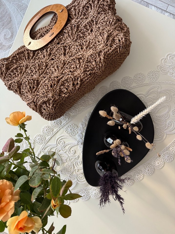 Örgü Bohem Kadın Çanta Kahverengi - Görsel 4